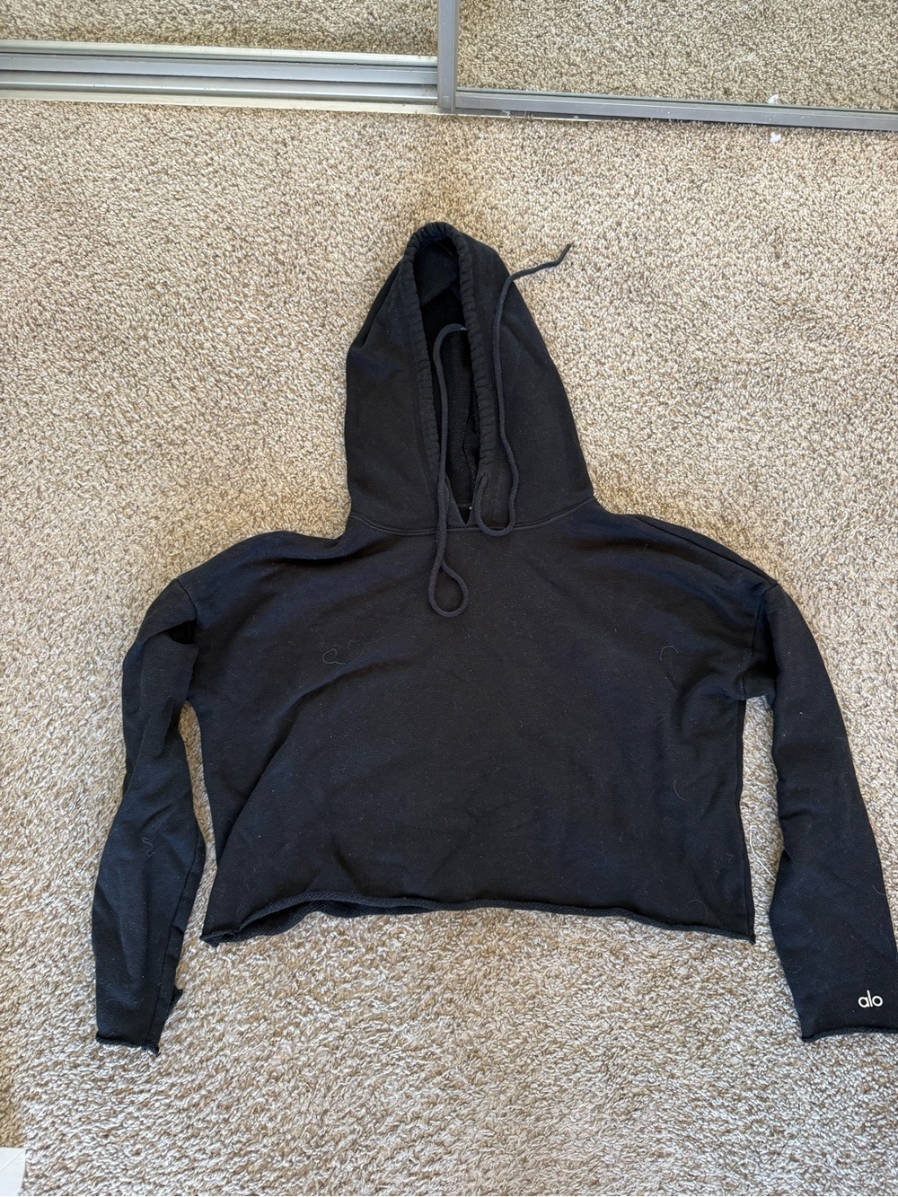 ALO Yoga Black Cropped Hoodie with Drawstring Hood
